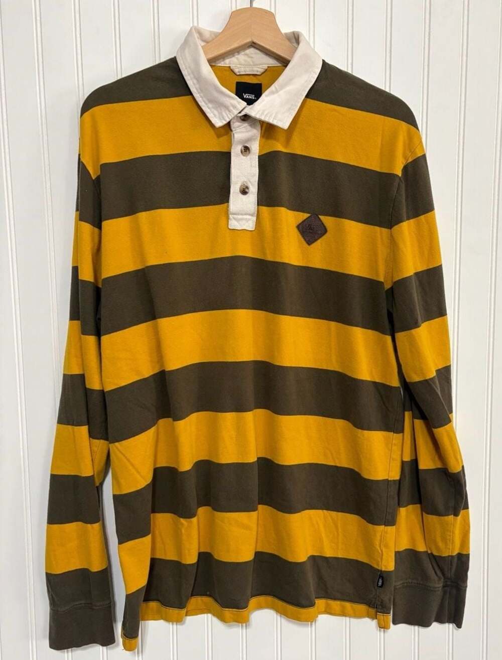 Y2K Grunge Vans Striped Long Sleeve  Rugby Shirt Yellow Brown Size XL Harry Pott